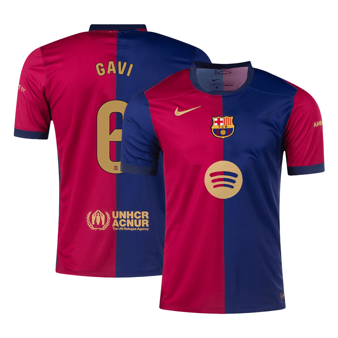 GAVI #6 Barcelona Home Soccer Jersey 2024/25- Spotify Logo Without Text