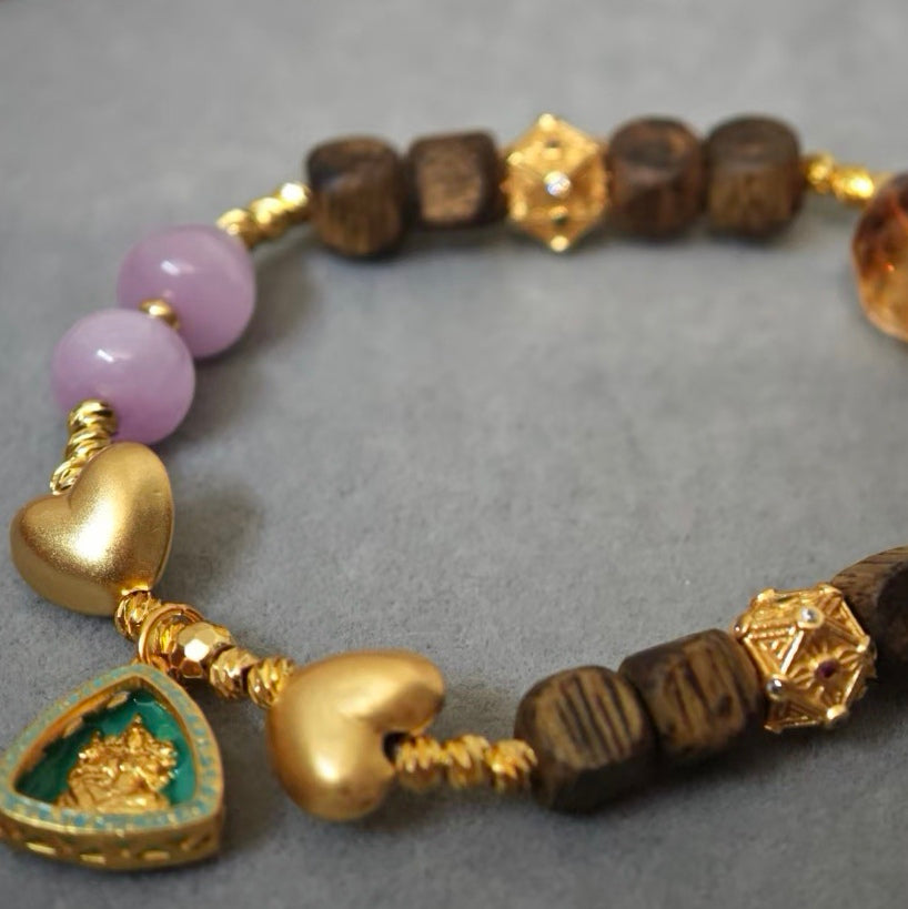 《金蘊萬昌》天然紫鋰輝暴力黃水晶黃財神天然奇楠沉香手串