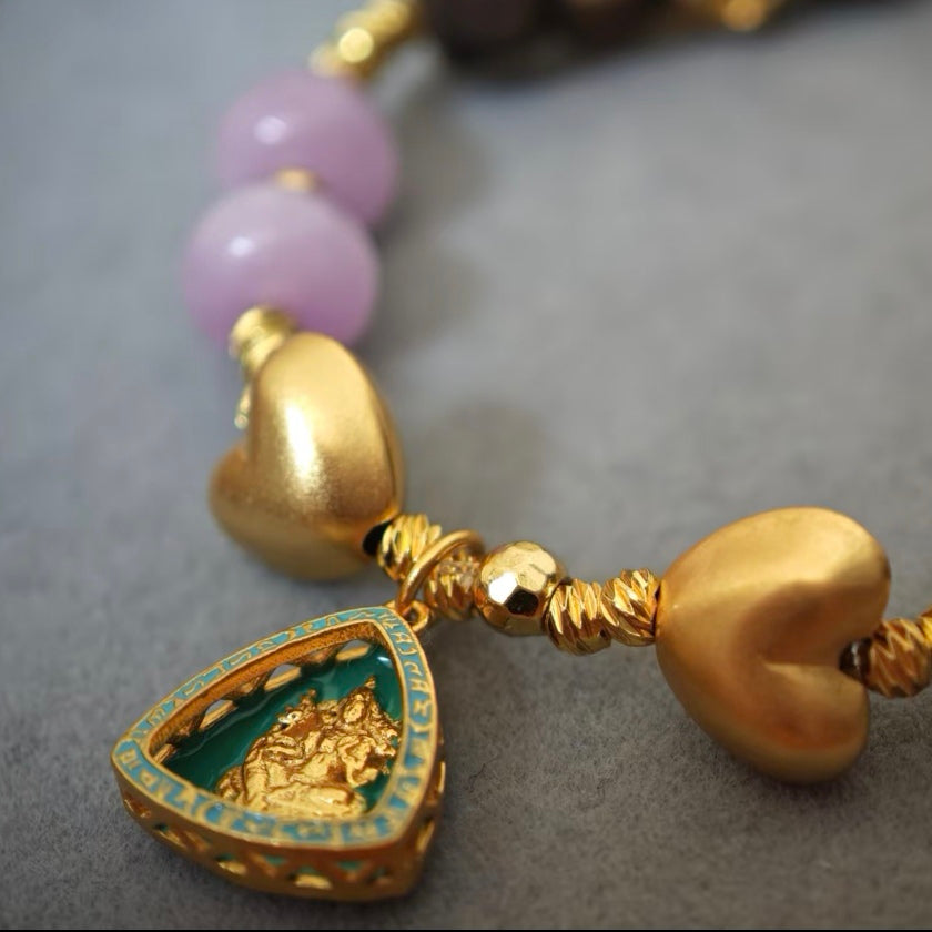 《金蘊萬昌》天然紫鋰輝暴力黃水晶黃財神天然奇楠沉香手串