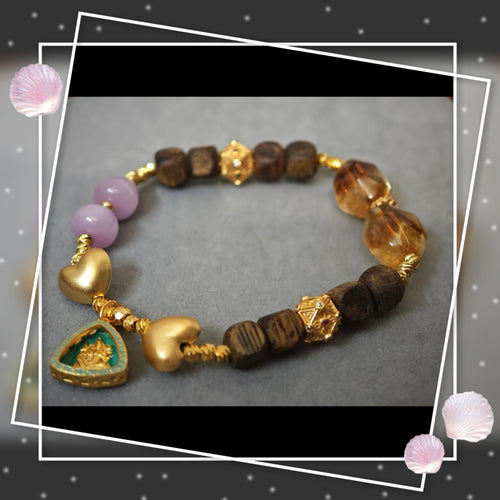 《金蘊萬昌》天然紫鋰輝暴力黃水晶黃財神天然奇楠沉香手串