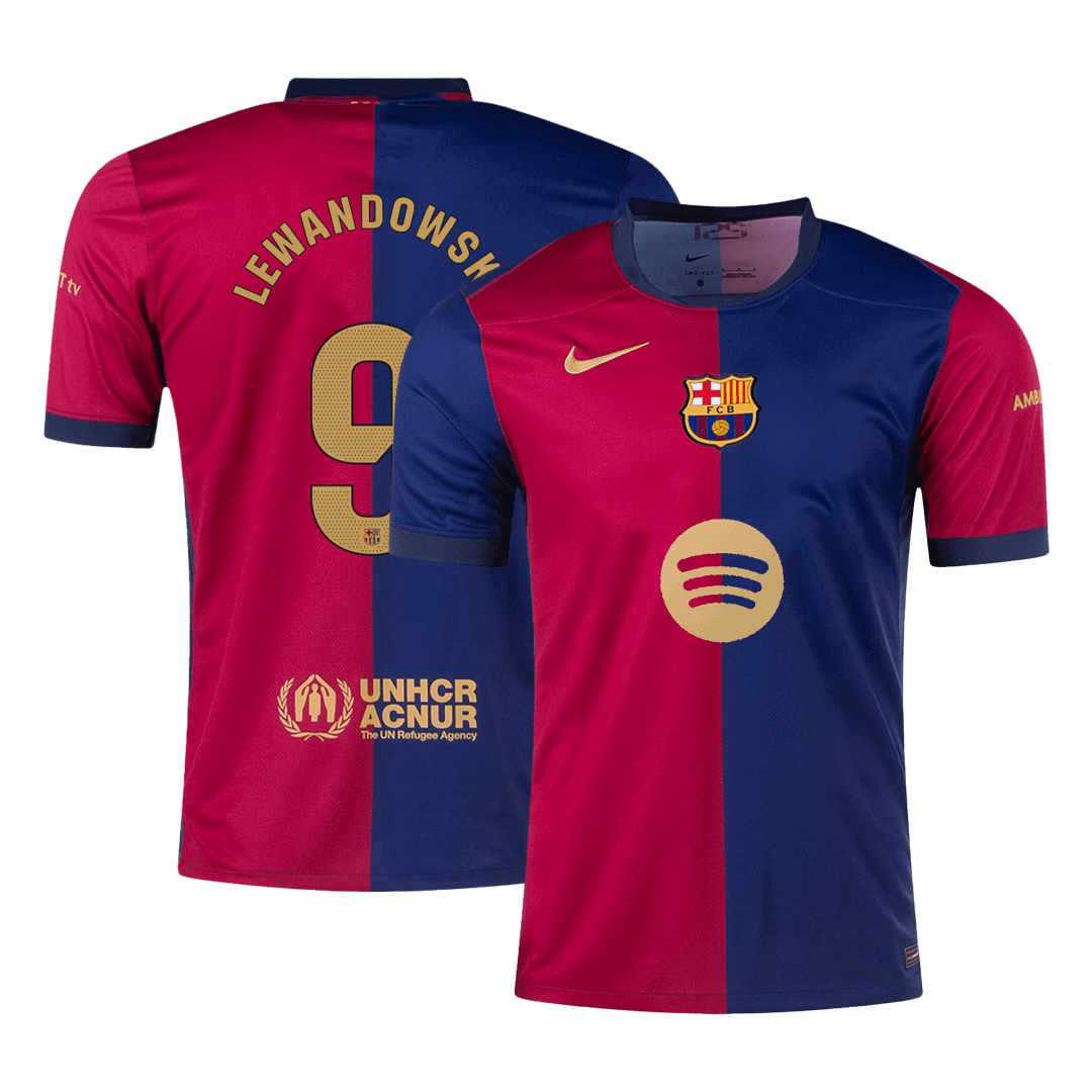 LEWANDOWSKI #9 Barcelona Home  Soccer Jersey 2024/25- Spotify Logo Without Text